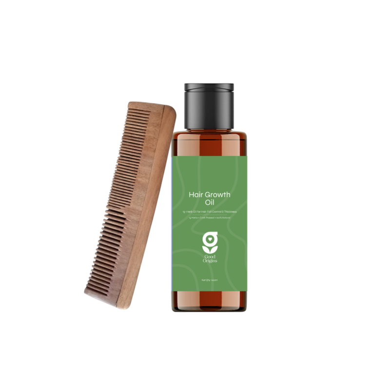 Good Origins Hair Growth Oil and Neem Wood Comb Combo - Natural Hair Care Duo