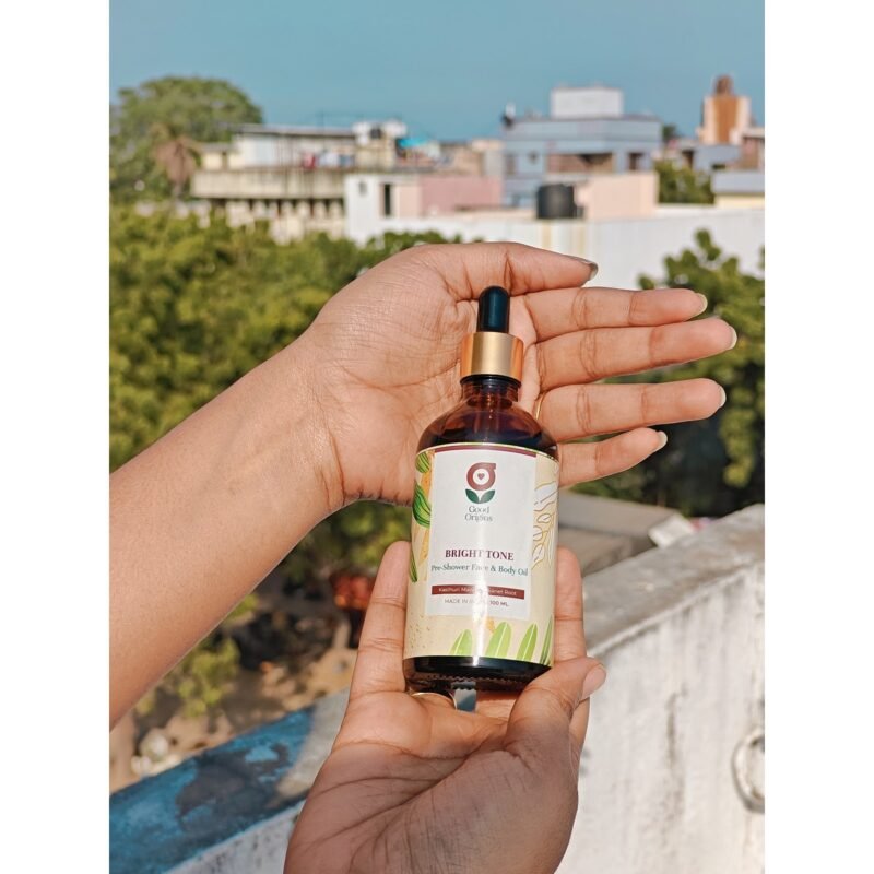 Pre-Shower Body Oil in hand - Good Origins Store