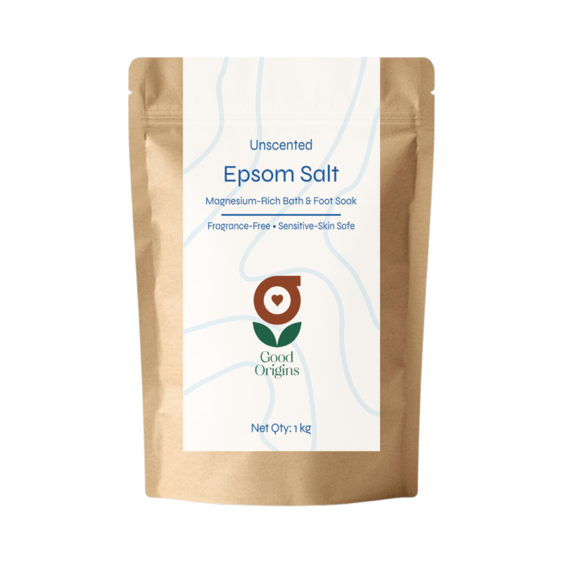Good Origins Epsom Salt 1kg pouch – pure unscented magnesium sulphate bath and foot soak