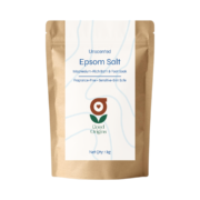Good Origins unscented epsom salt in a 1kg kraft pouch, pure magnesium sulphate for foot soaks and baths