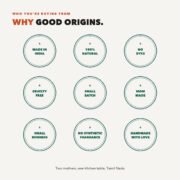 Good Origins promises on Hibiscus Bath Salt: made in India, 100% natural, no dyes, cruelty free, small batch, mom made, small business, no synthetic fragrance, handmade with love