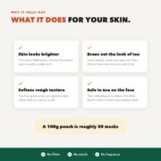 Benefits of Good Origins wild turmeric powder: skin looks brighter, the look of tan evens out, rough texture softens, and it is safe to use on the face