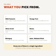 Good Origins powders to choose from: wild turmeric, orange peel, ubtan scrub, henna, bhringraj and amla shikakai hair wash