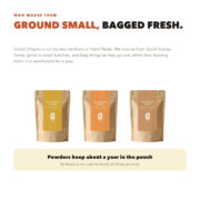 Good Origins powders ground in small batches in Tamil Nadu by two mothers, bagged fresh