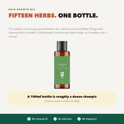 Good Origins hair growth oil with 15 herbs including onion, amla, hibiscus, fenugreek and curry leaf, 100ml