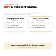 Difference between orange peel powder and an orange peel-off mask: one is dried peel, the other is a polyvinyl alcohol film