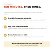 How to use orange peel powder: honey and rose water for dry skin, rose water for oily skin, curd or milk for normal skin, ten minutes
