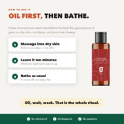 Pre-shower body oil how to use: massage into dry skin, wait ten minutes, then bathe