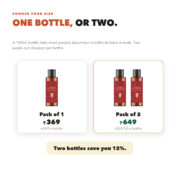 Pre-shower body oil pack of 2 at Rs 649, cheaper per bottle than a single at Rs 369