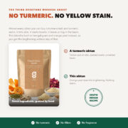 Good Origins ubtan scrub contains no turmeric, so it leaves no yellow cast on skin, towels or the basin